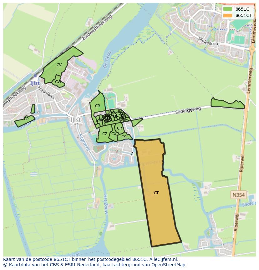 Afbeelding van het postcodegebied 8651 CT op de kaart.