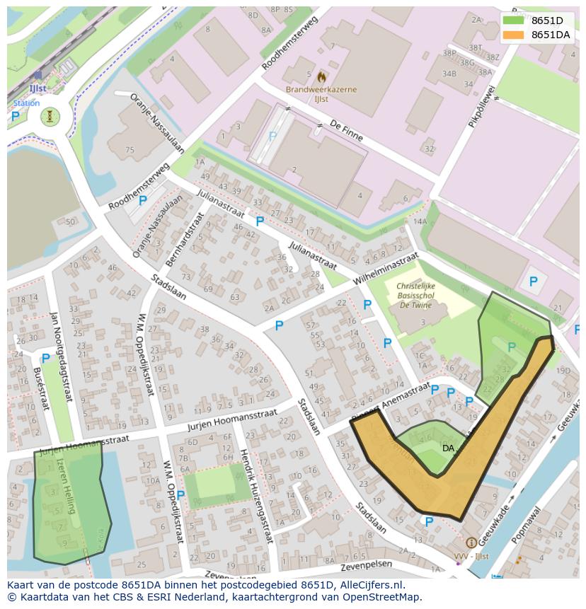 Afbeelding van het postcodegebied 8651 DA op de kaart.