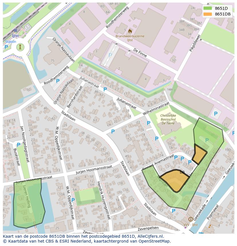 Afbeelding van het postcodegebied 8651 DB op de kaart.