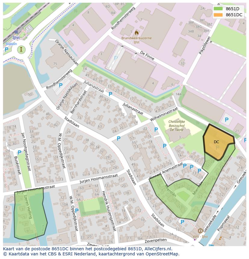 Afbeelding van het postcodegebied 8651 DC op de kaart.