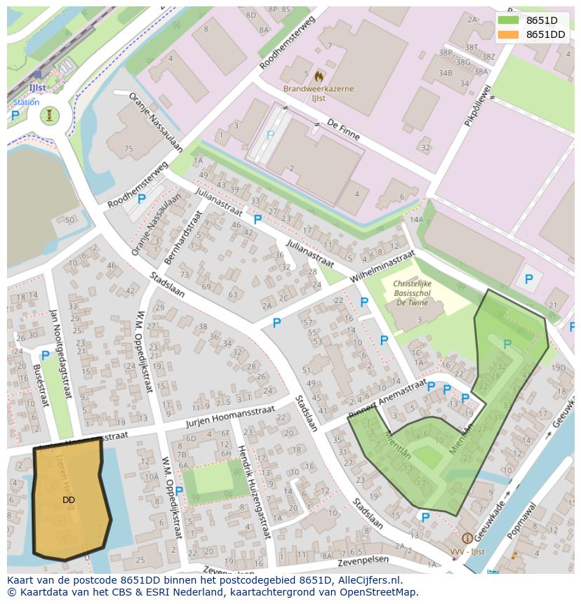 Afbeelding van het postcodegebied 8651 DD op de kaart.