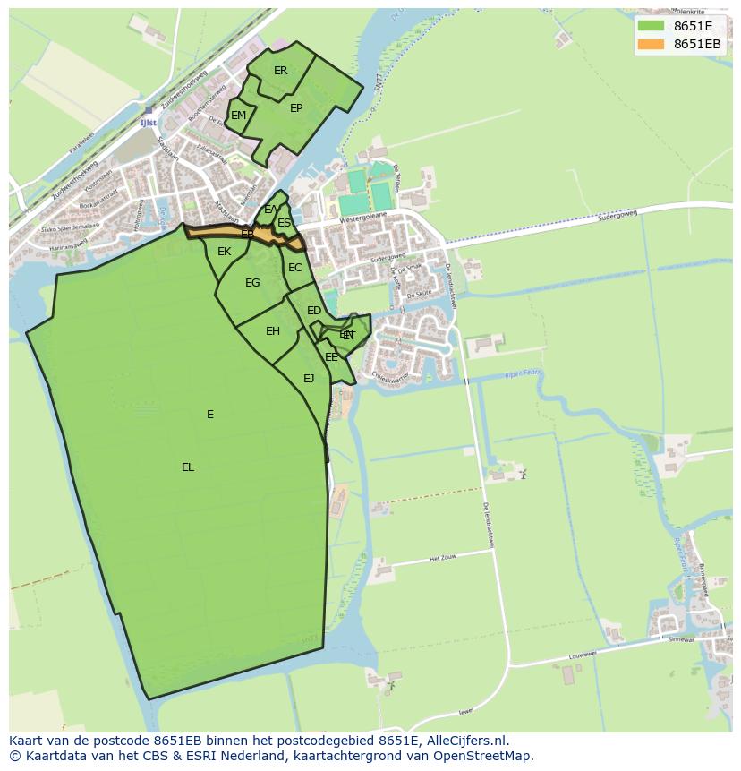 Afbeelding van het postcodegebied 8651 EB op de kaart.