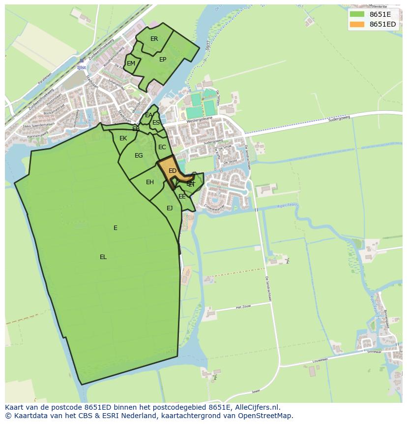 Afbeelding van het postcodegebied 8651 ED op de kaart.