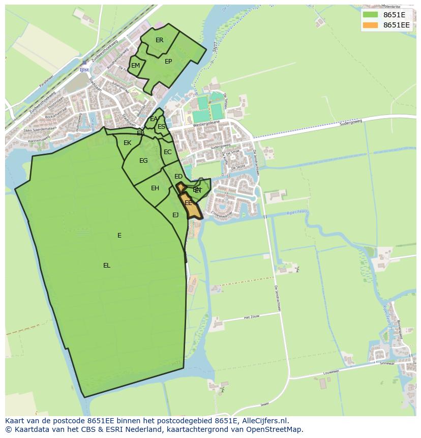 Afbeelding van het postcodegebied 8651 EE op de kaart.