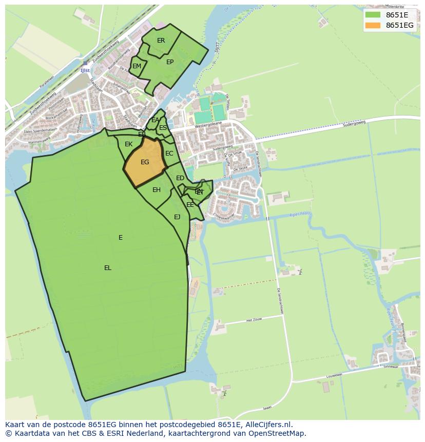 Afbeelding van het postcodegebied 8651 EG op de kaart.