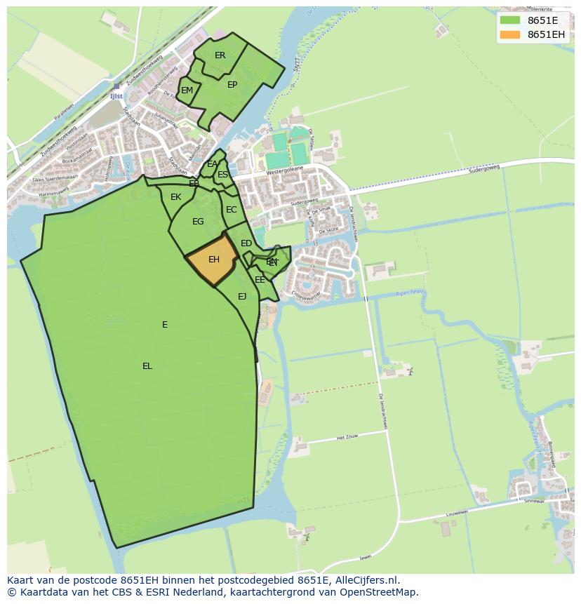 Afbeelding van het postcodegebied 8651 EH op de kaart.