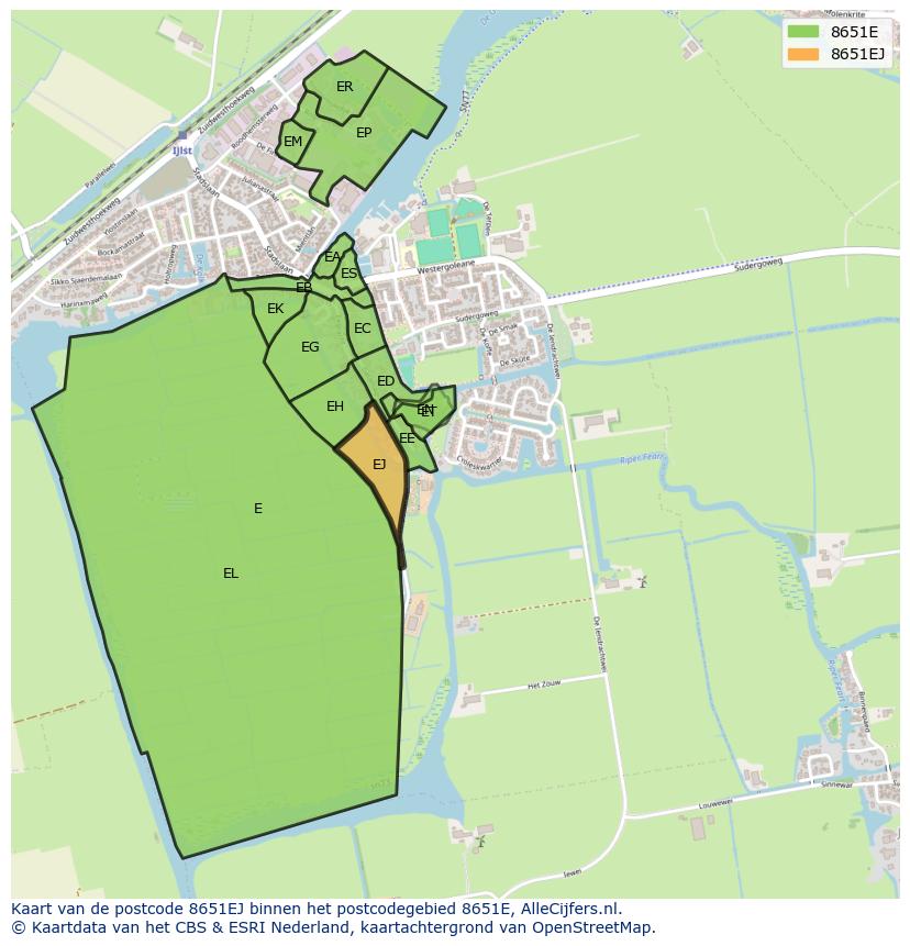 Afbeelding van het postcodegebied 8651 EJ op de kaart.