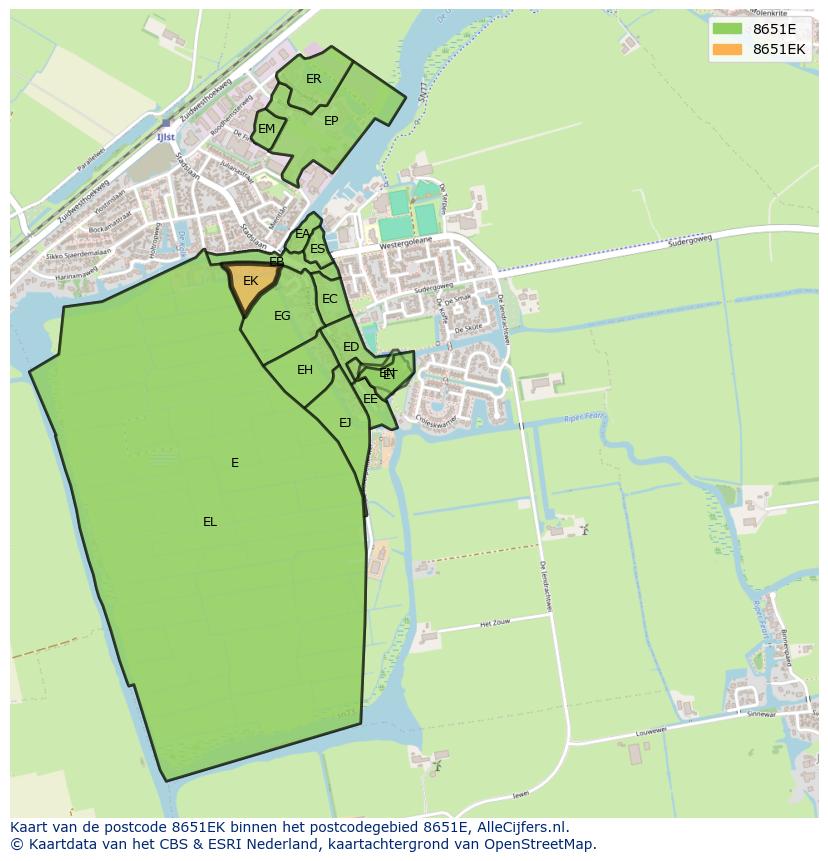 Afbeelding van het postcodegebied 8651 EK op de kaart.