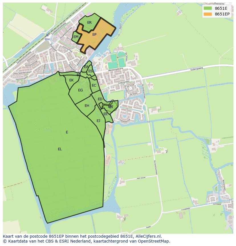 Afbeelding van het postcodegebied 8651 EP op de kaart.