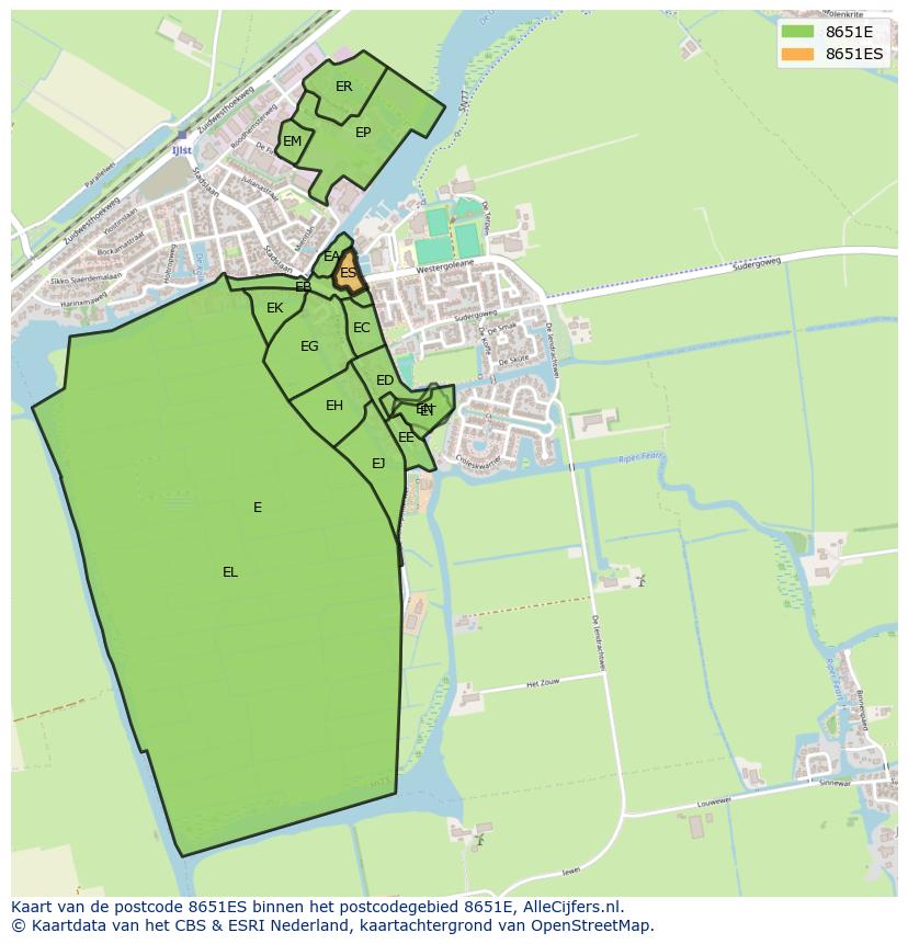 Afbeelding van het postcodegebied 8651 ES op de kaart.