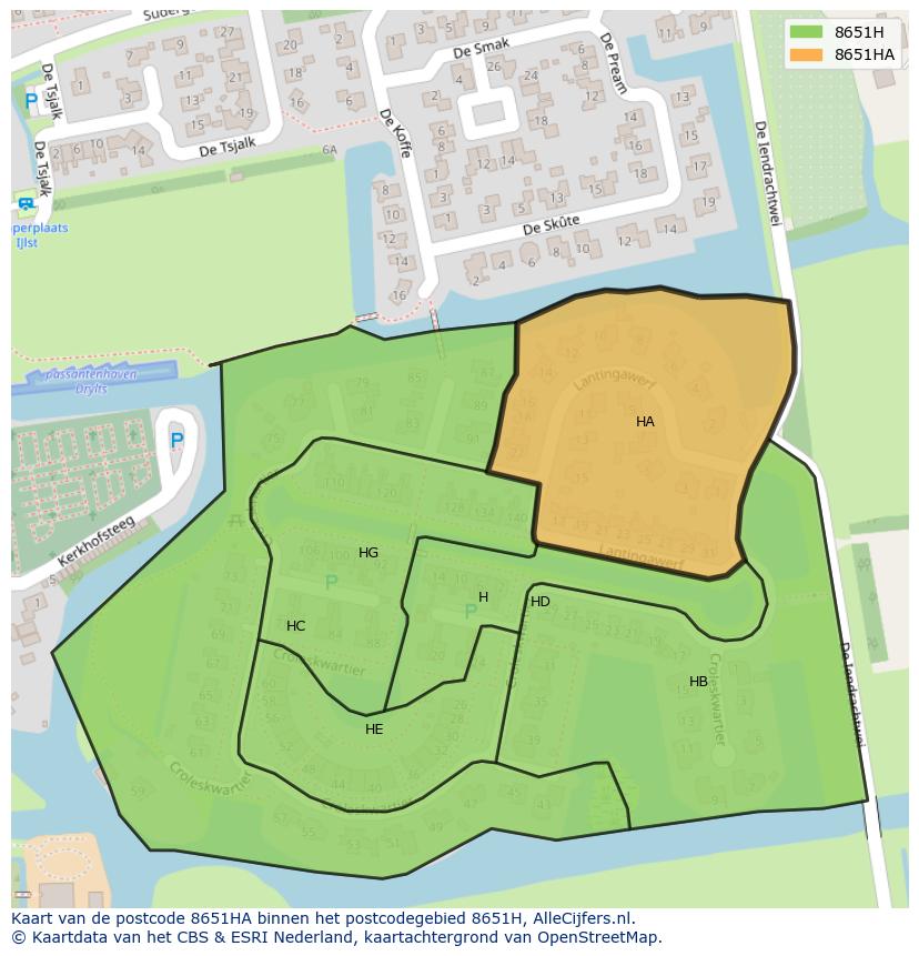 Afbeelding van het postcodegebied 8651 HA op de kaart.