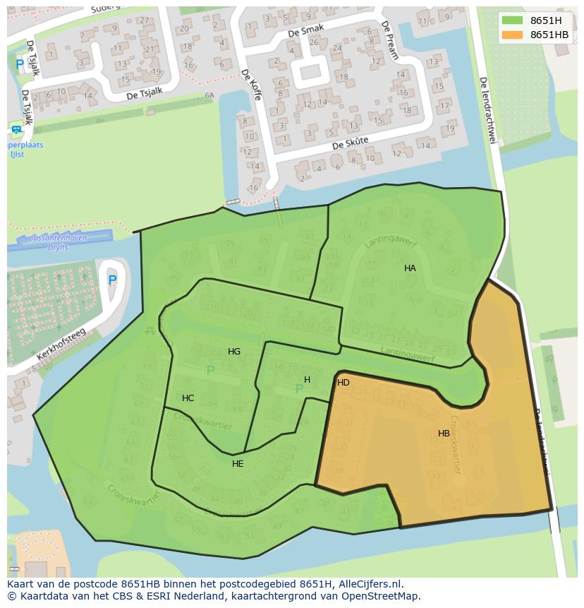 Afbeelding van het postcodegebied 8651 HB op de kaart.