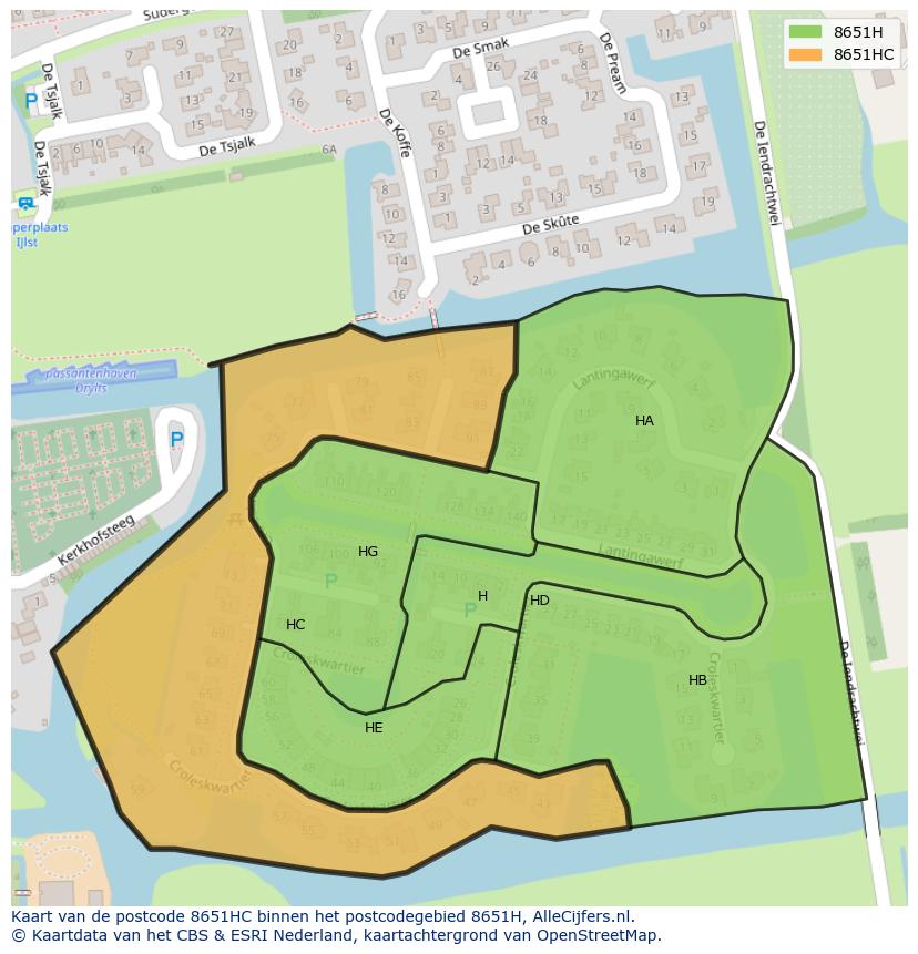 Afbeelding van het postcodegebied 8651 HC op de kaart.