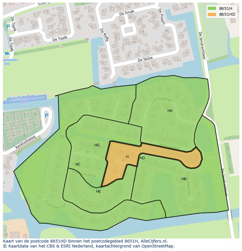 Afbeelding van het postcodegebied 8651 HD op de kaart.