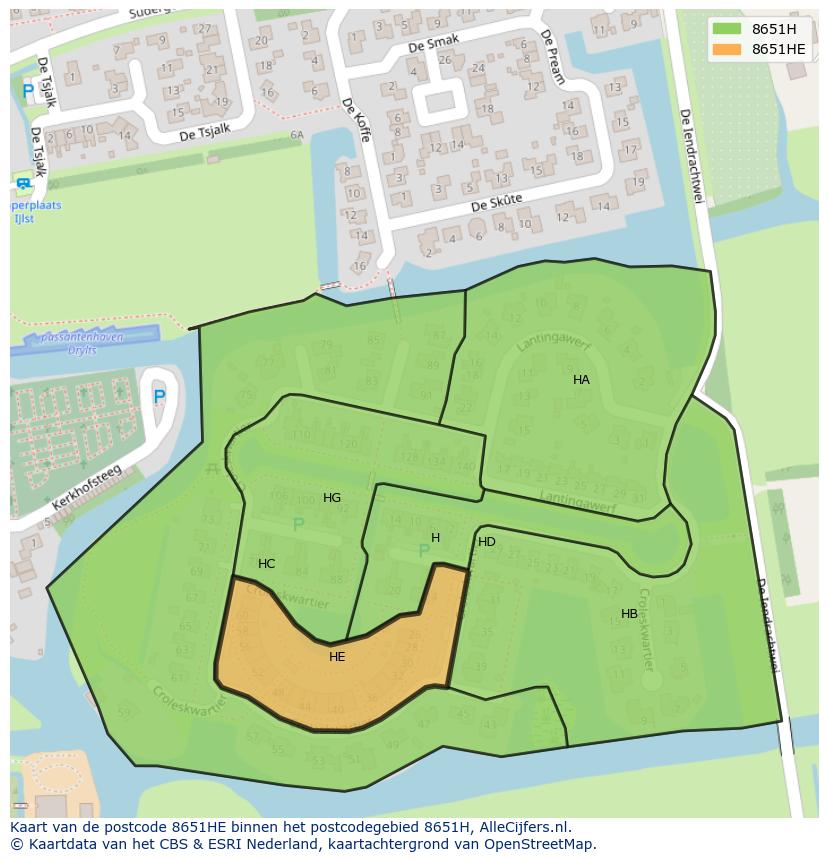 Afbeelding van het postcodegebied 8651 HE op de kaart.
