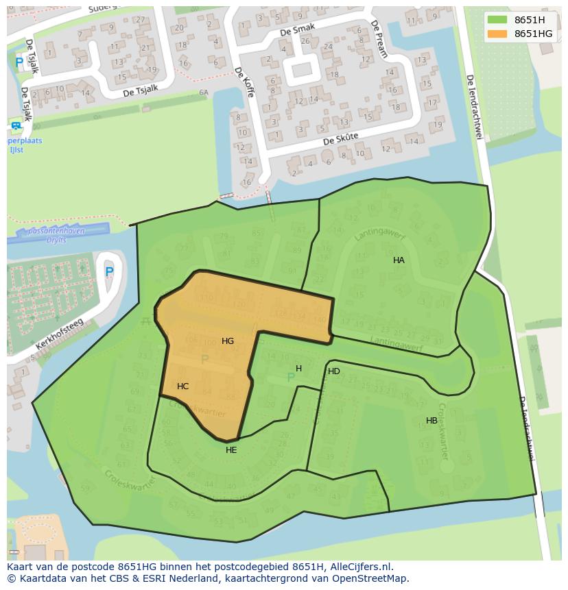 Afbeelding van het postcodegebied 8651 HG op de kaart.
