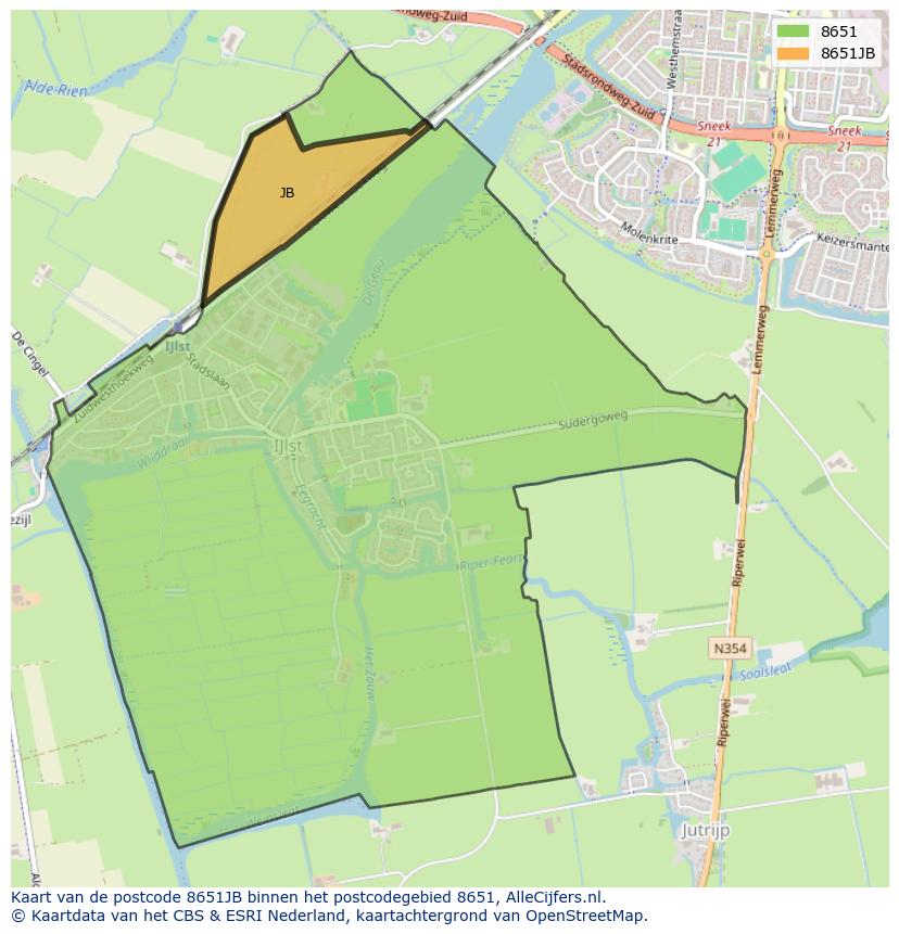 Afbeelding van het postcodegebied 8651 JB op de kaart.