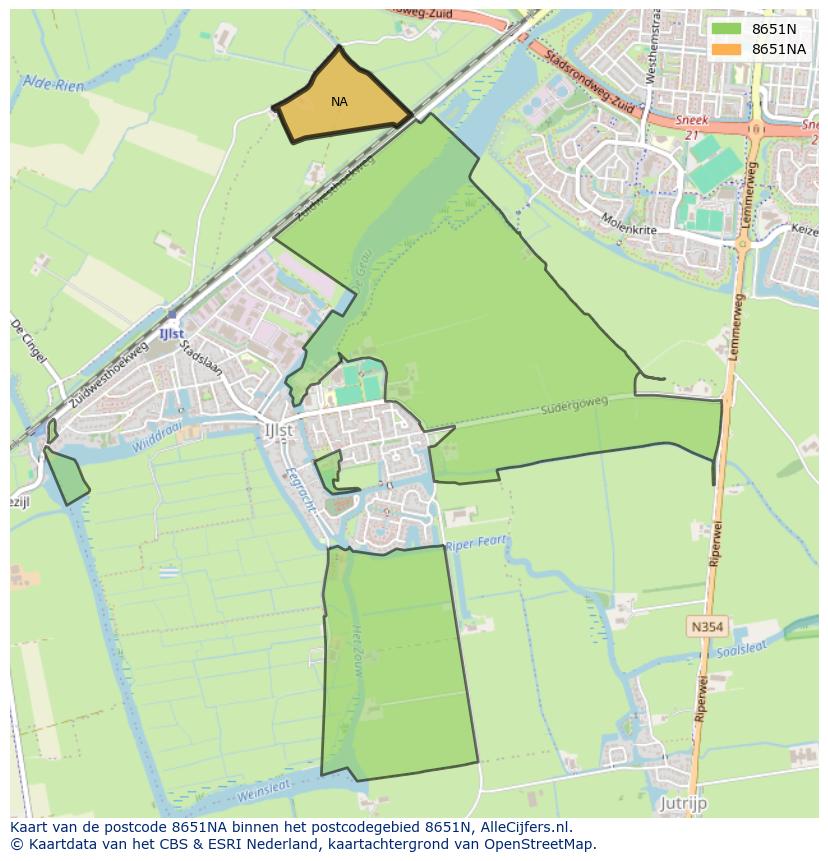 Afbeelding van het postcodegebied 8651 NA op de kaart.