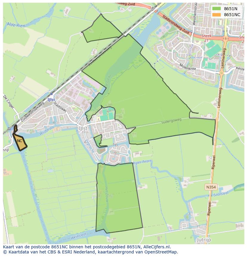 Afbeelding van het postcodegebied 8651 NC op de kaart.
