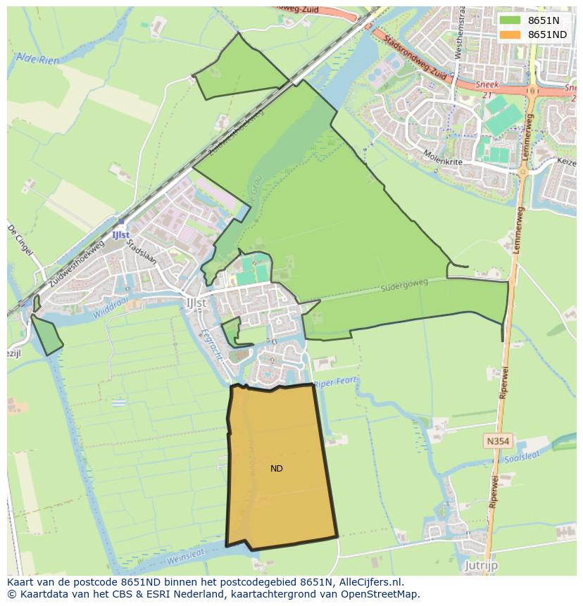 Afbeelding van het postcodegebied 8651 ND op de kaart.