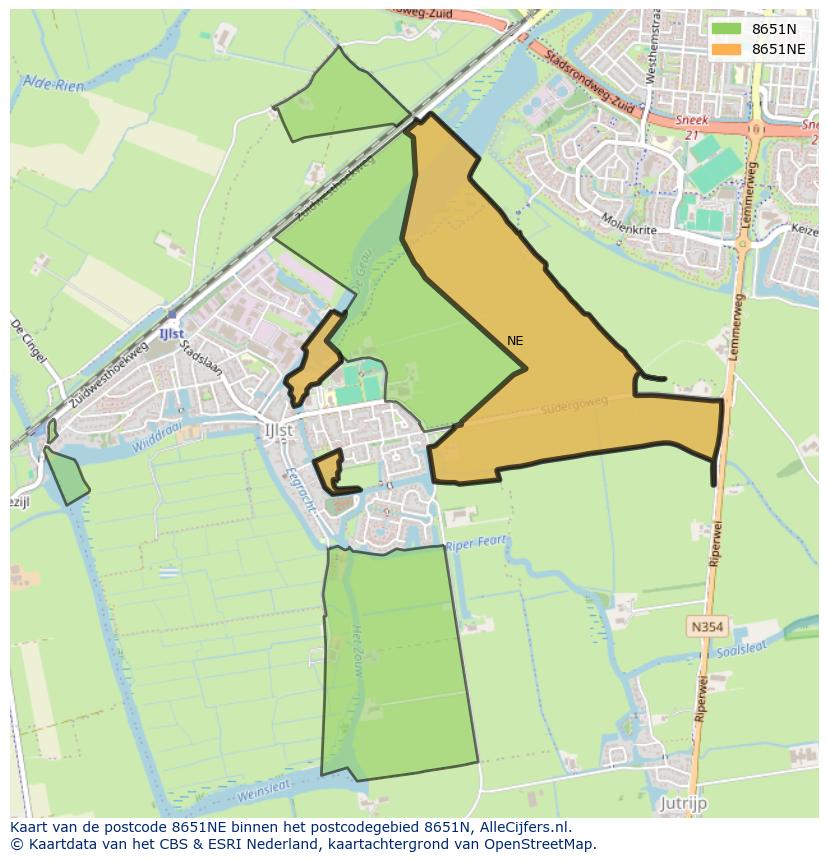 Afbeelding van het postcodegebied 8651 NE op de kaart.