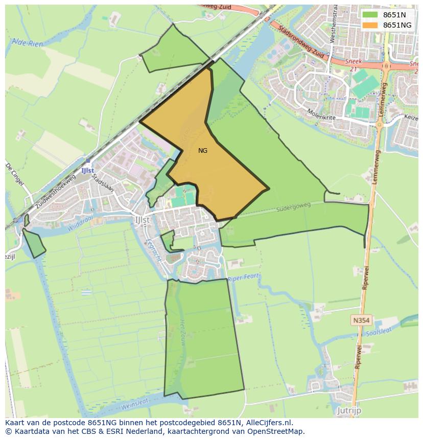 Afbeelding van het postcodegebied 8651 NG op de kaart.