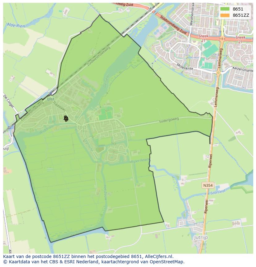 Afbeelding van het postcodegebied 8651 ZZ op de kaart.