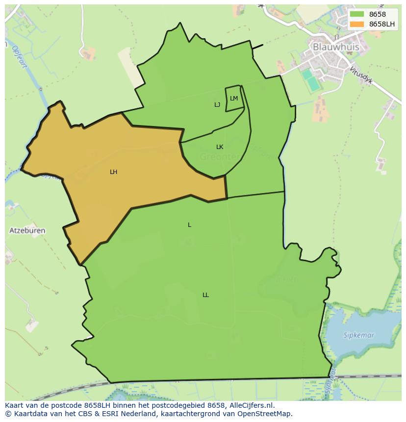Afbeelding van het postcodegebied 8658 LH op de kaart.