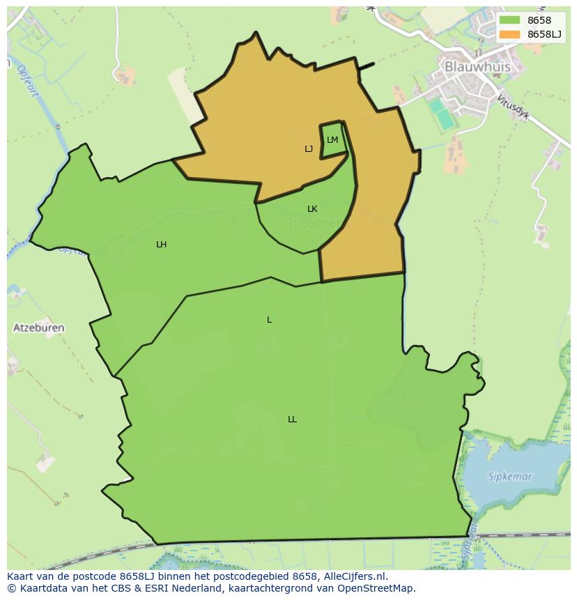 Afbeelding van het postcodegebied 8658 LJ op de kaart.