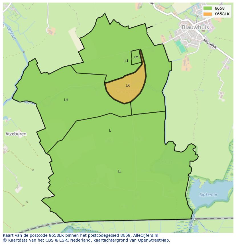 Afbeelding van het postcodegebied 8658 LK op de kaart.