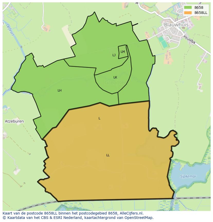 Afbeelding van het postcodegebied 8658 LL op de kaart.