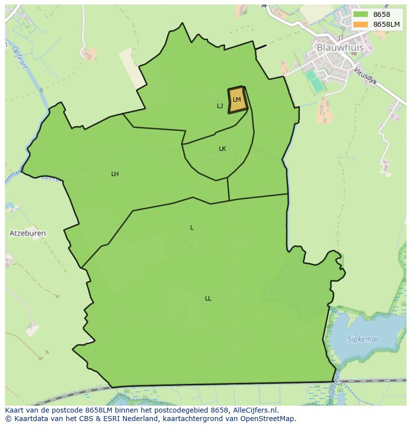 Afbeelding van het postcodegebied 8658 LM op de kaart.