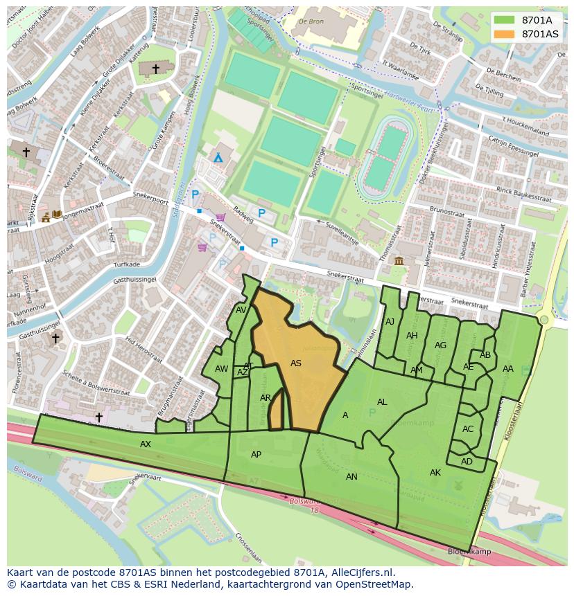 Afbeelding van het postcodegebied 8701 AS op de kaart.