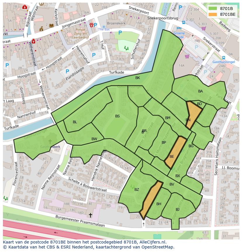 Afbeelding van het postcodegebied 8701 BE op de kaart.