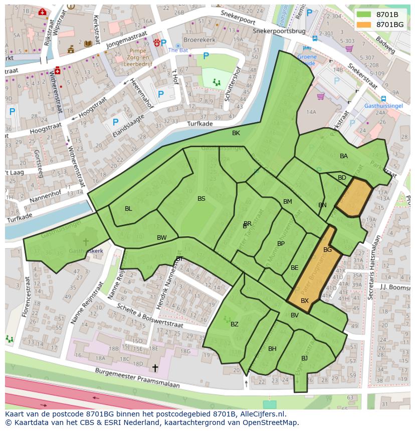 Afbeelding van het postcodegebied 8701 BG op de kaart.