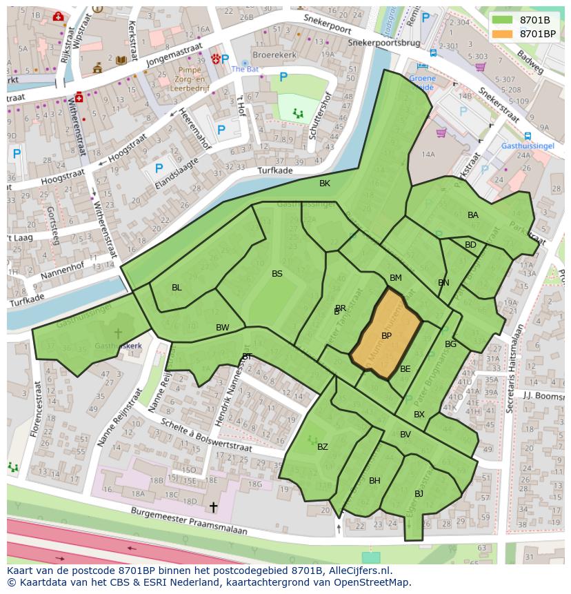 Afbeelding van het postcodegebied 8701 BP op de kaart.