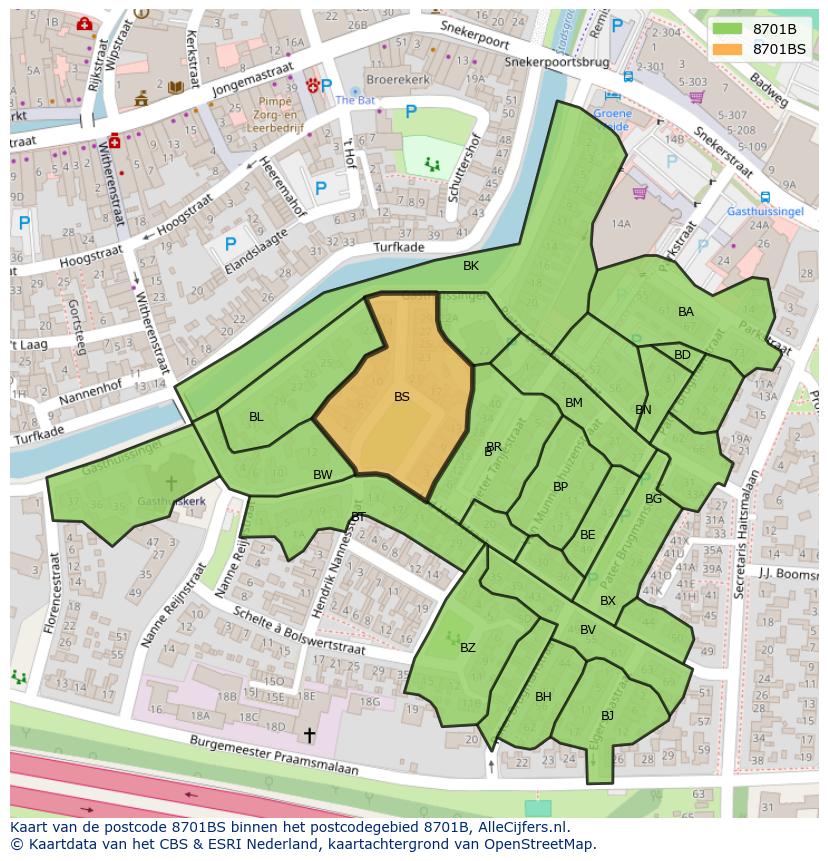 Afbeelding van het postcodegebied 8701 BS op de kaart.