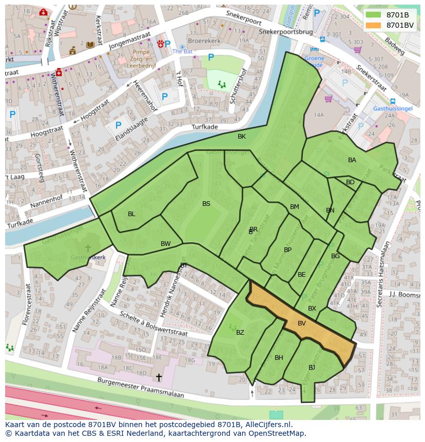 Afbeelding van het postcodegebied 8701 BV op de kaart.
