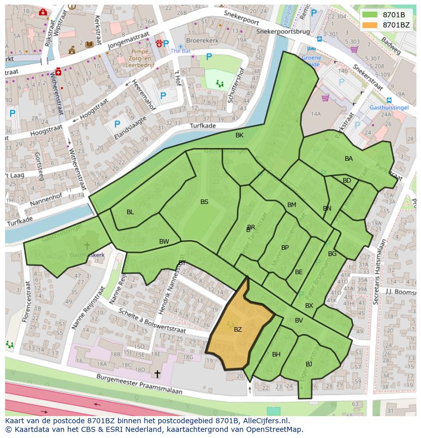 Afbeelding van het postcodegebied 8701 BZ op de kaart.