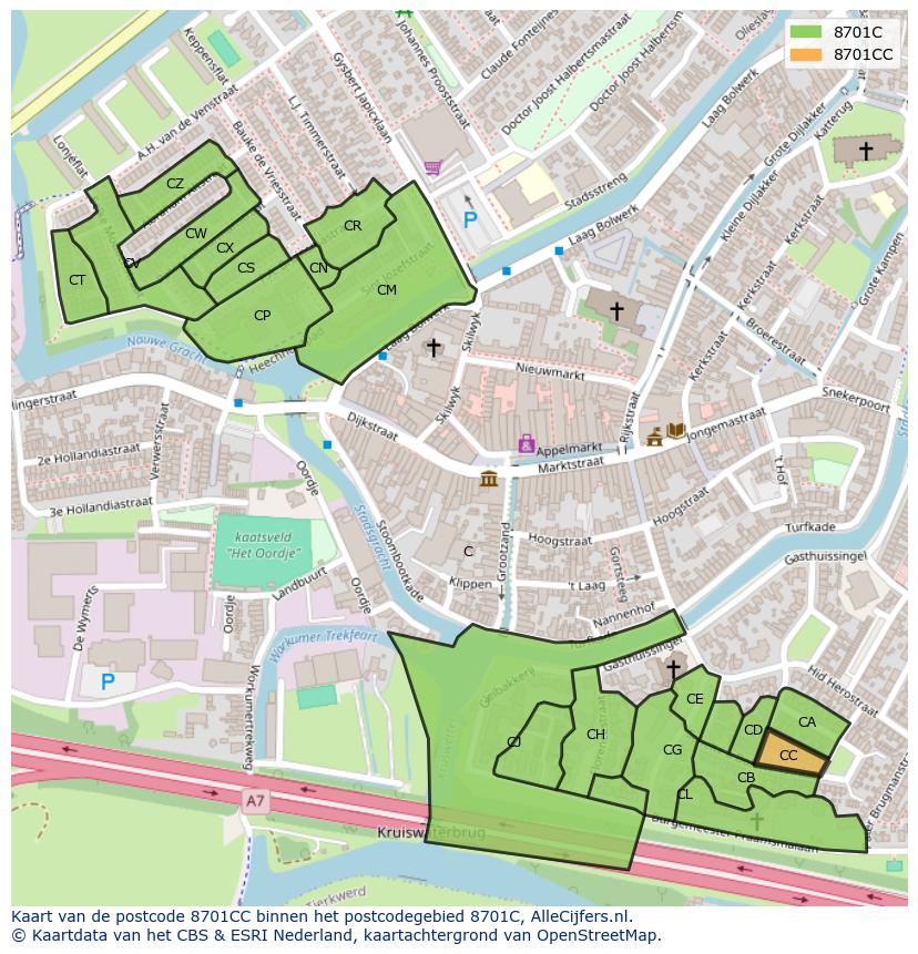 Afbeelding van het postcodegebied 8701 CC op de kaart.