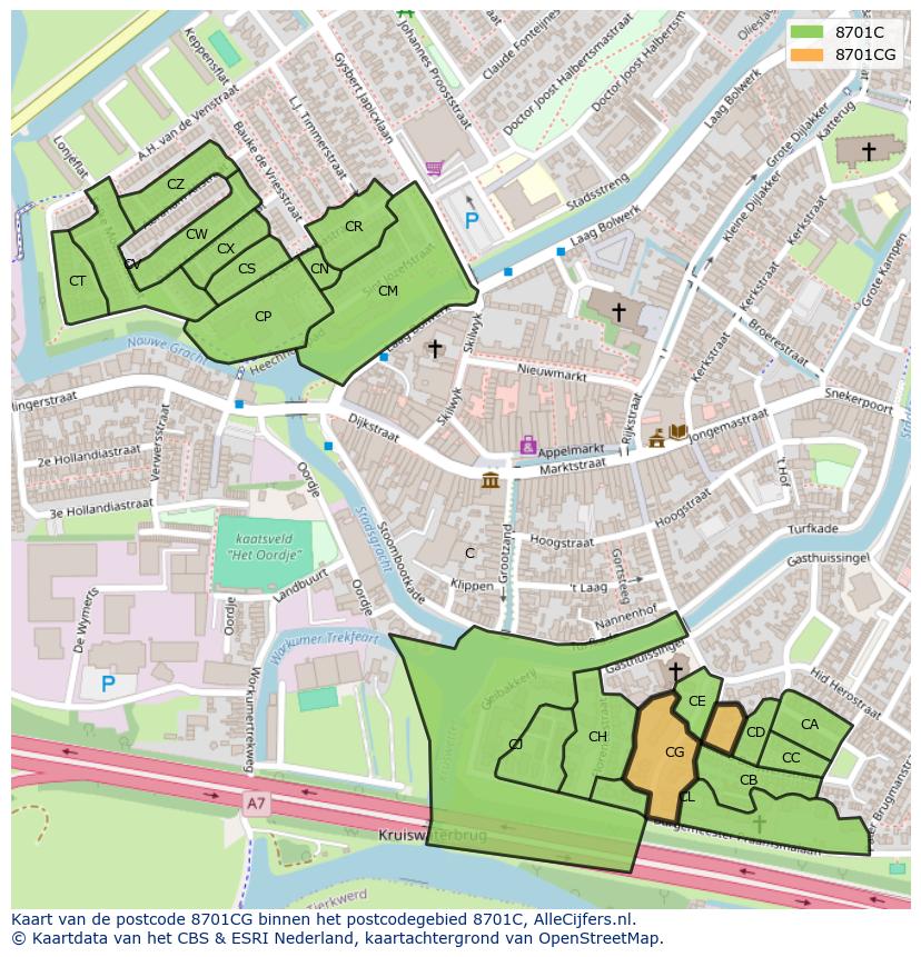 Afbeelding van het postcodegebied 8701 CG op de kaart.