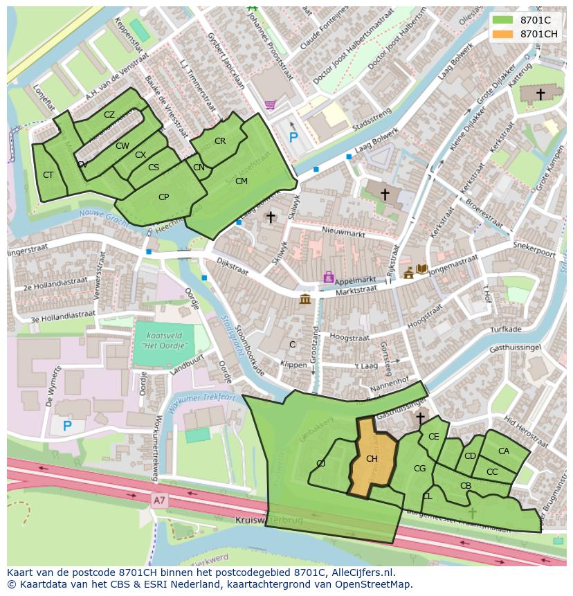 Afbeelding van het postcodegebied 8701 CH op de kaart.