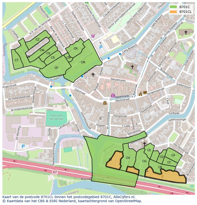 Afbeelding van het postcodegebied 8701 CL op de kaart.