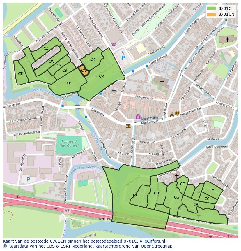 Afbeelding van het postcodegebied 8701 CN op de kaart.