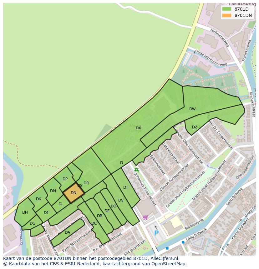 Afbeelding van het postcodegebied 8701 DN op de kaart.