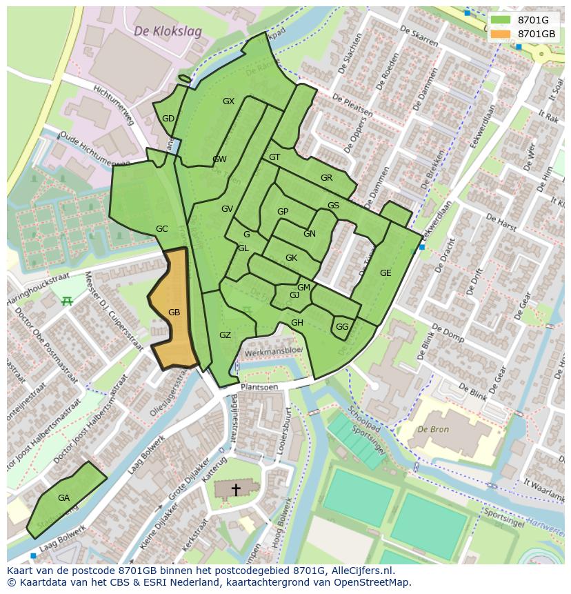 Afbeelding van het postcodegebied 8701 GB op de kaart.