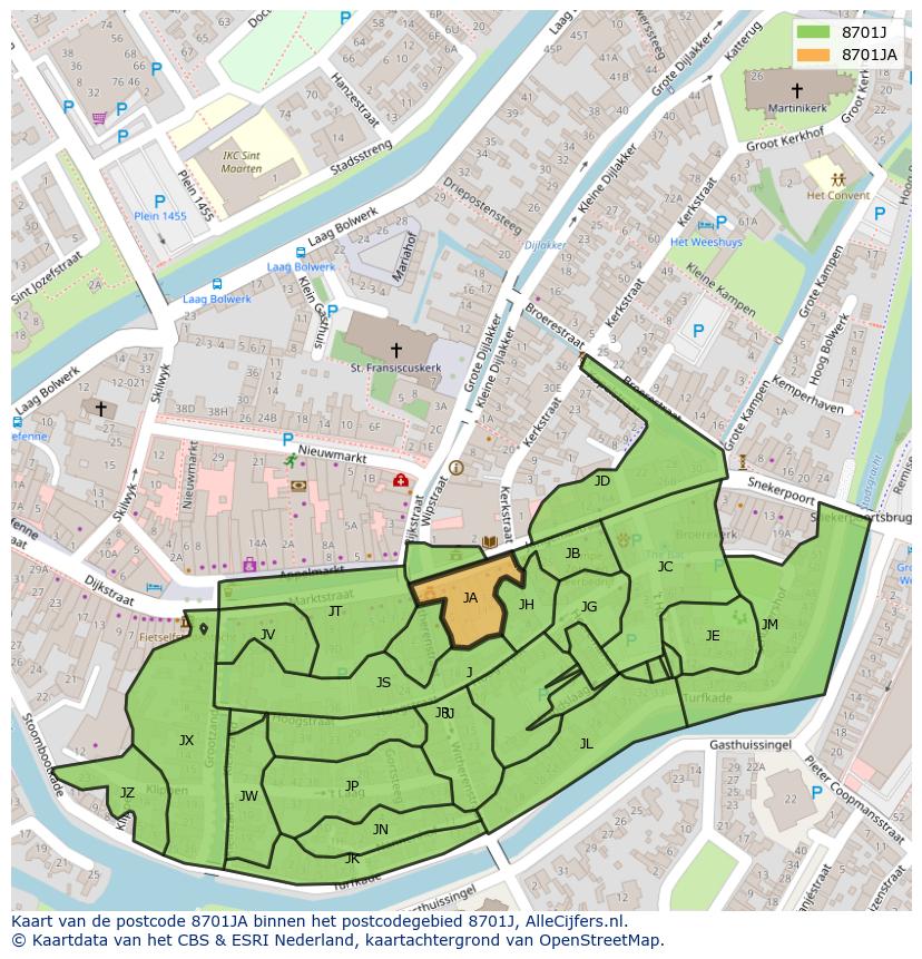 Afbeelding van het postcodegebied 8701 JA op de kaart.