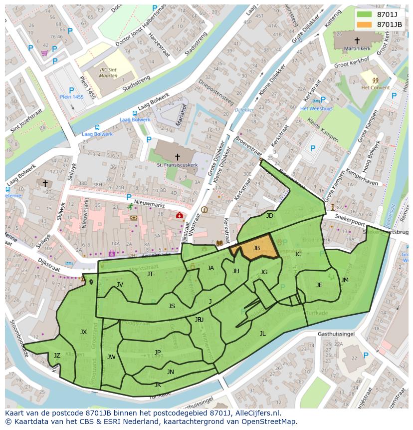 Afbeelding van het postcodegebied 8701 JB op de kaart.
