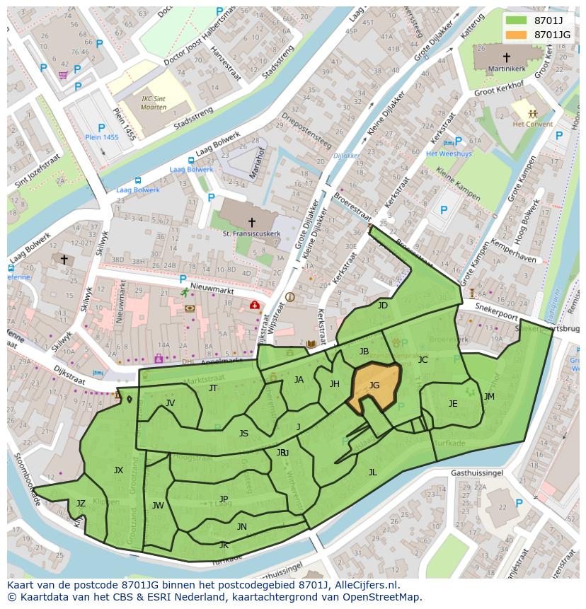 Afbeelding van het postcodegebied 8701 JG op de kaart.