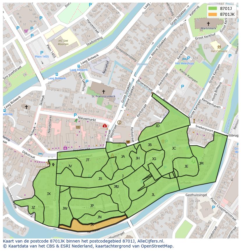 Afbeelding van het postcodegebied 8701 JK op de kaart.